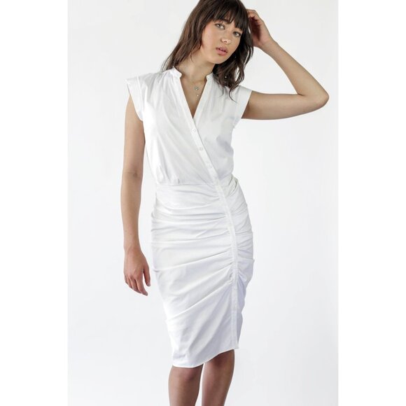 VERONICA BEARD Core Bell Ruched white Mini Shirt dress size 0 - Picture 6 of 6